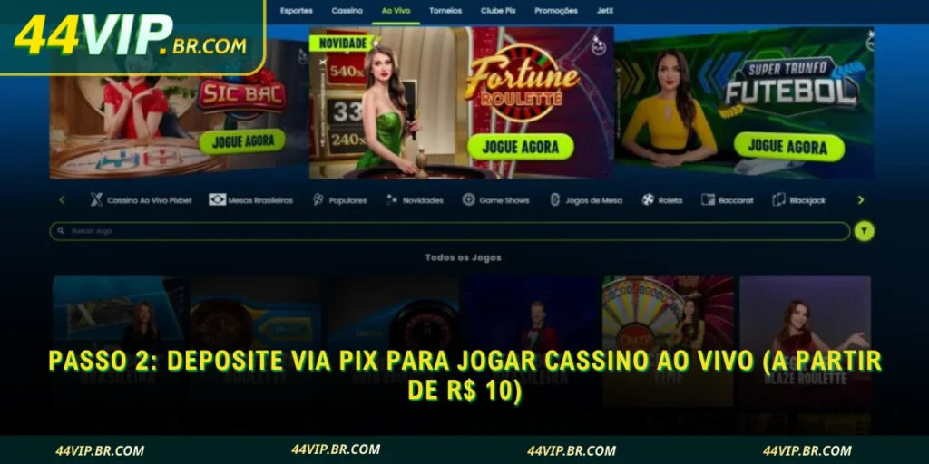 etapa 2 adicione saldo via pix e aproveite a experiência do cassino ao vivo